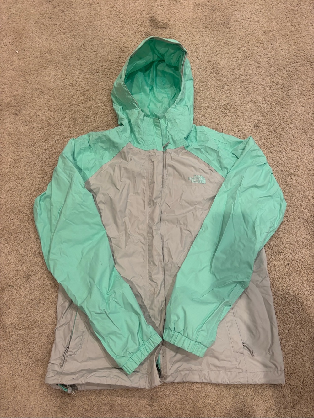 The North Face Mint Green & Light Gray Hooded Windbreaker